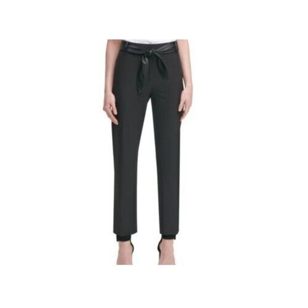 Calvin Klein Womens 10 Black Faux Leather Tie Waist Pants NWT BI12